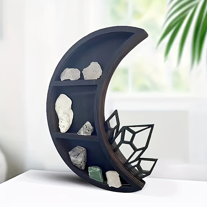 Olivenorma Moon Shaped Wooden Storage Rack Crystal Shelf