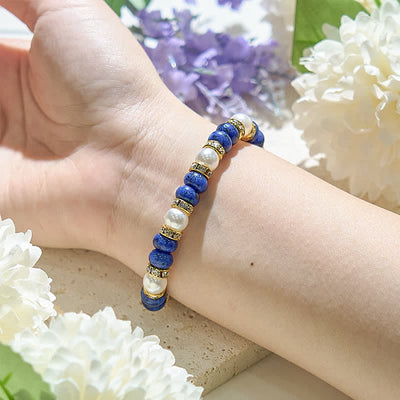 Olivenorma Natural Freshwater Pearl Lapis Lazuli Women Bracelet