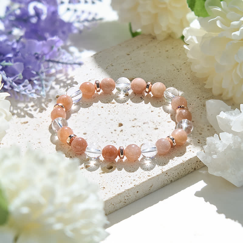 Olivenorma Natural Sun Stone Clear Crystal Women Bracelet