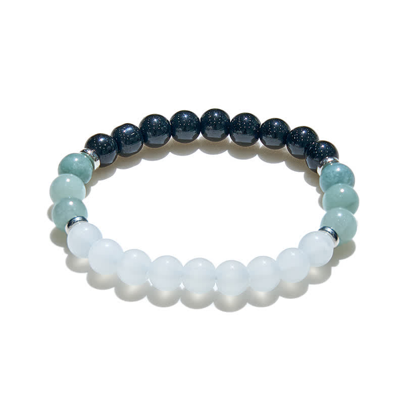 Olivenorma Clear Crystal Amazonite Obsidian Beads Bracelet