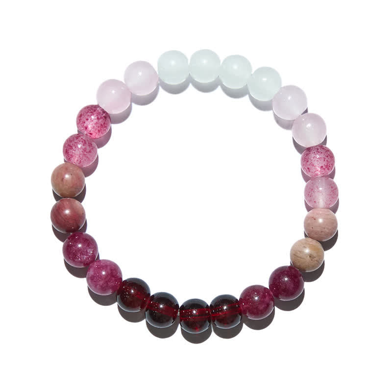 Olivenorma 8mm Natural Pink Crystal Bead Women Bracelet