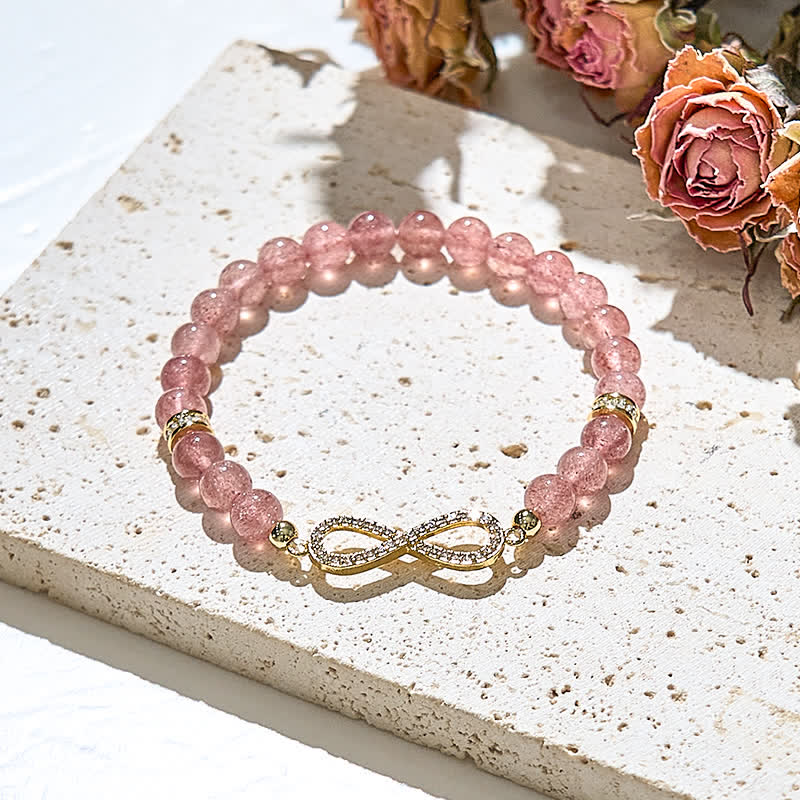 Olivenorma Natural Strawberry Quartz Beads Infinity Symbol Bracelet