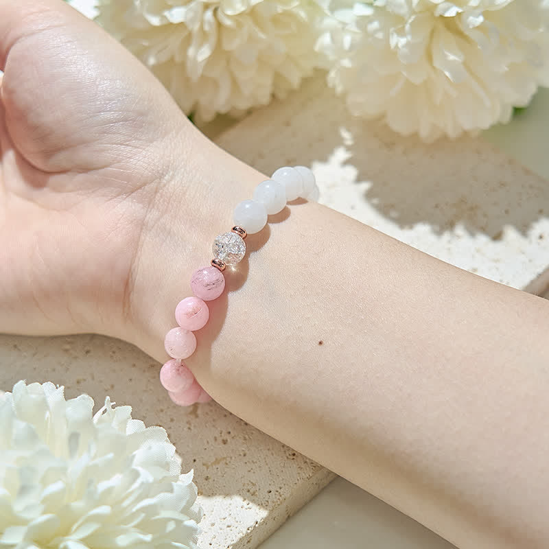 Olivenorma Clear Crystal Pink Opal Beads Bracelet