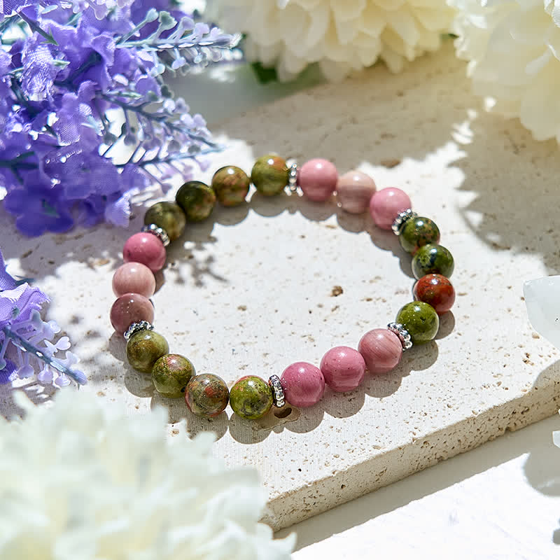 Olivenorma Natural Rhodonite Unakite Beads Bracelet