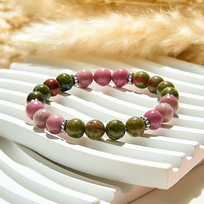 Olivenorma Natural Rhodonite Unakite Beads Bracelet