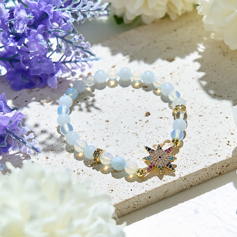 Olivenorma Opalite Beads Colorful Zircon Eight Pointed Star Bracelet