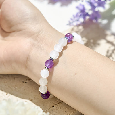 Olivenorma Natural Amethyst Clear Crystal Beads Bracelet