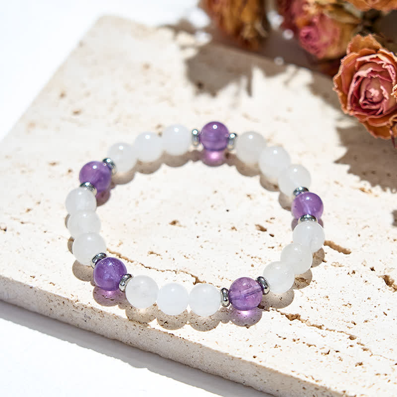 Olivenorma Natural Amethyst Clear Crystal Beads Bracelet