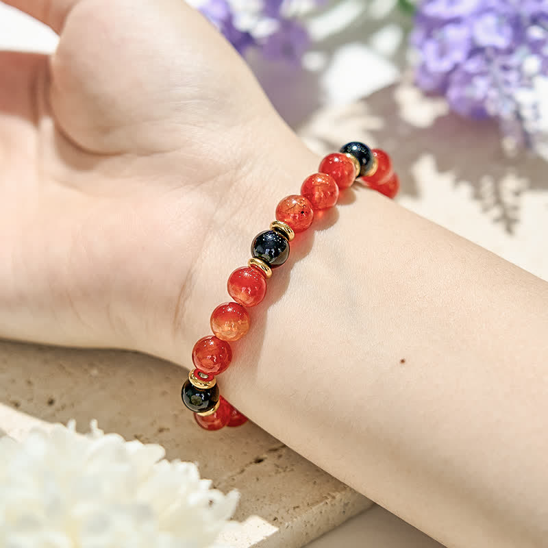 Olivenorma Natural Ruby Quartz Black Onyx Beads Bracelet