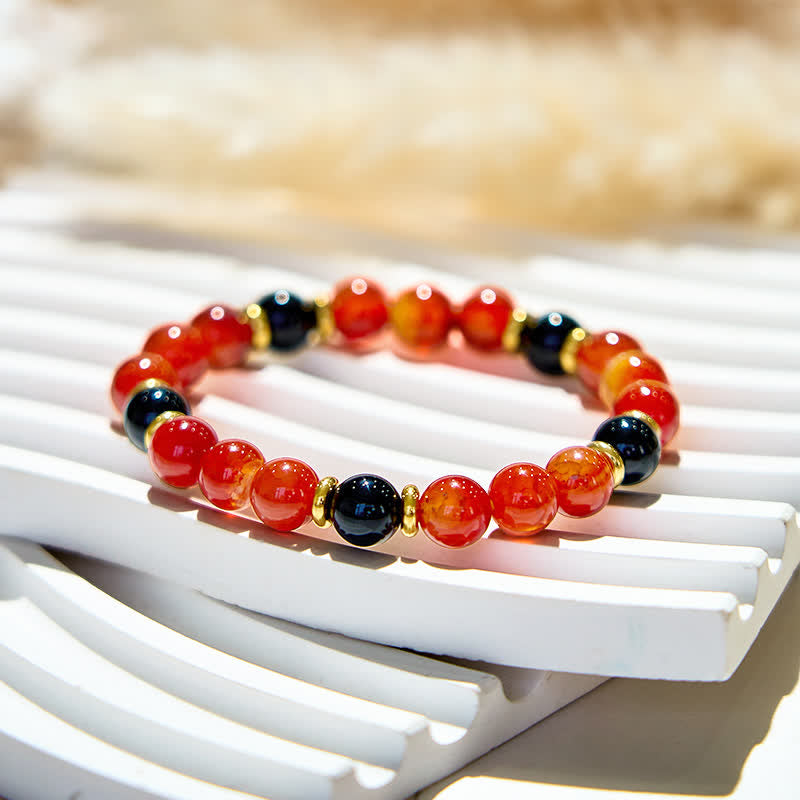 Olivenorma Natural Ruby Quartz Black Onyx Beads Bracelet