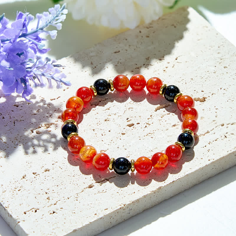 Olivenorma Natural Ruby Quartz Black Onyx Beads Bracelet