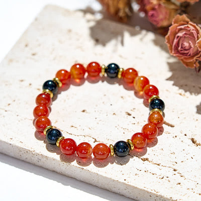 Olivenorma Natural Ruby Quartz Black Onyx Beads Bracelet