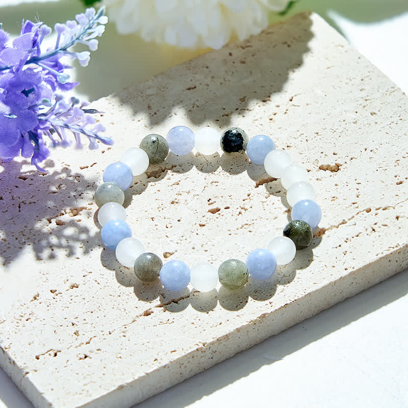 Olivenorma Natural Clear Crystal Aquamarine Labradorite Beads Bracelet