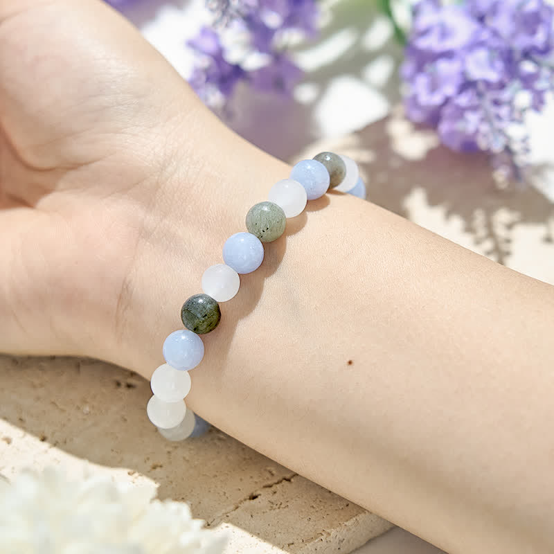 Olivenorma Natural Clear Crystal Aquamarine Labradorite Beads Bracelet