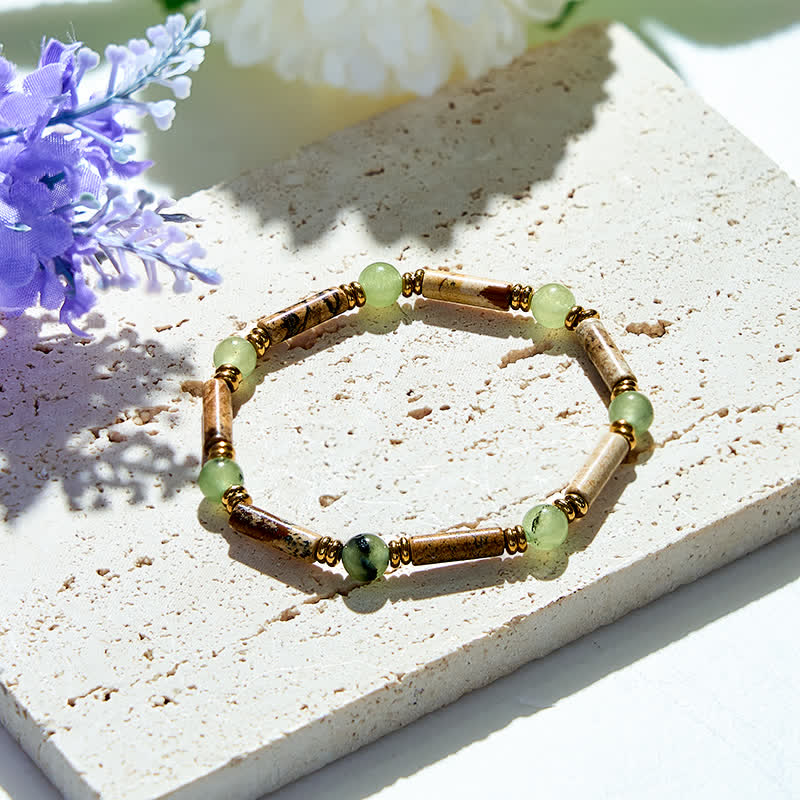 Olivenorma Natural Picture Jasper Prehnite Beads Bracelet