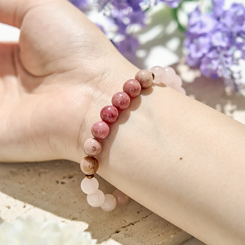 Olivenorma Natural Rose Quartz Rhodonite Beads Bracelet