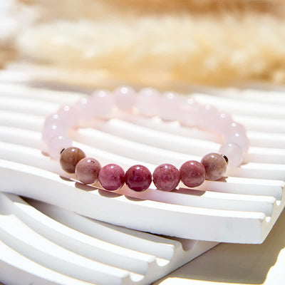 Olivenorma Natural Rose Quartz Rhodonite Beads Bracelet