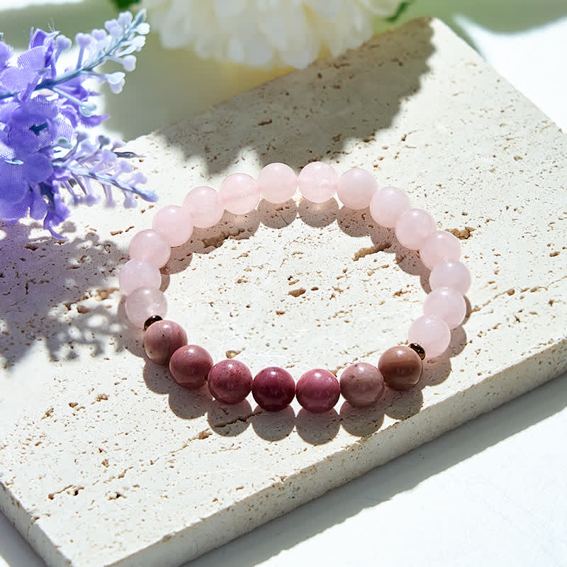 Olivenorma Natural Rose Quartz Rhodonite Beads Bracelet