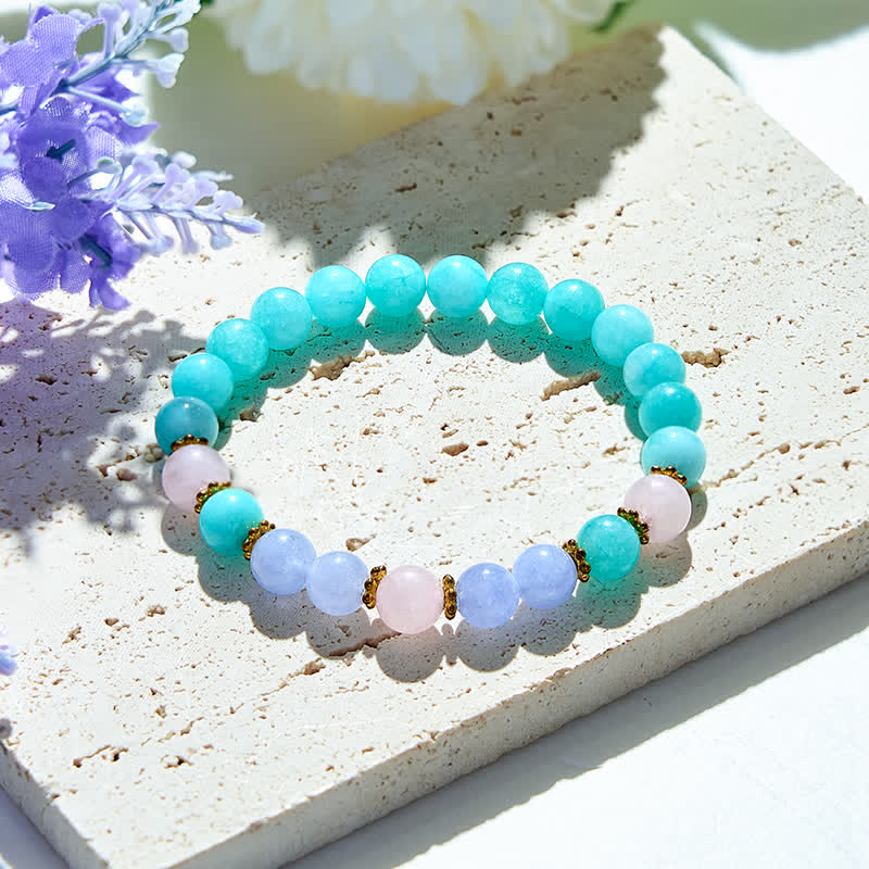 Olivenorma Blue Crystal Rose Quartz Aquamarine Beads Bracelet