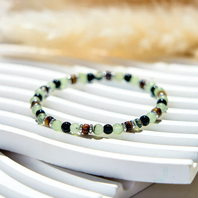 Olivenorma 6mm Natural Prehnite Obsidian Beads Bracelet