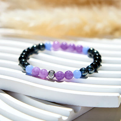 Olivenorma Natural Amethyst Hematite Obsidian Beads Bracelet