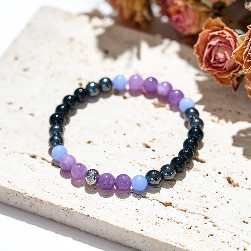 Olivenorma Natural Amethyst Hematite Obsidian Beads Bracelet