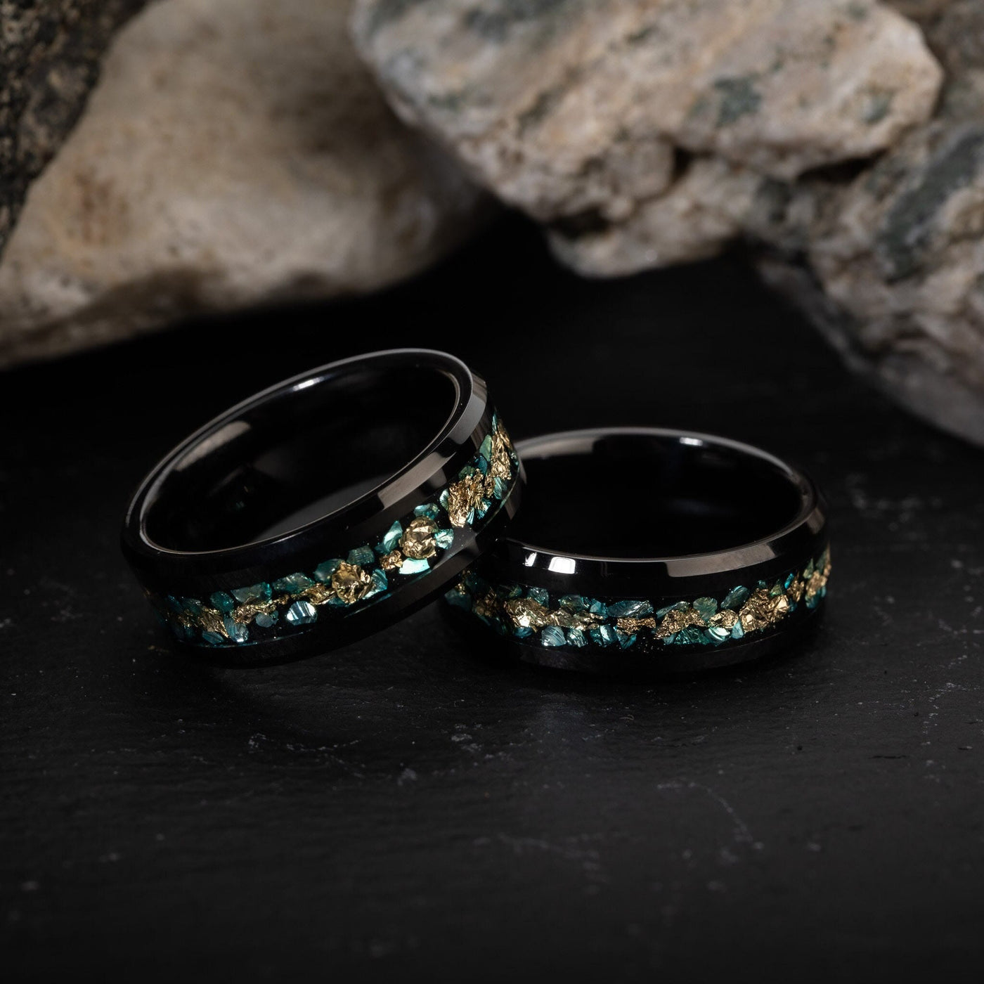 Olivenorma Men Green Coral Fragments Gold Foil Ring