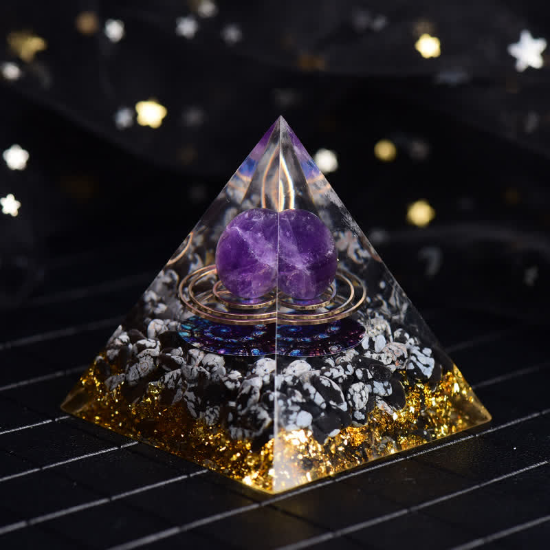 Olivenorma Amethyst & Snowflake Obsidian Ball Orgone Pyramid