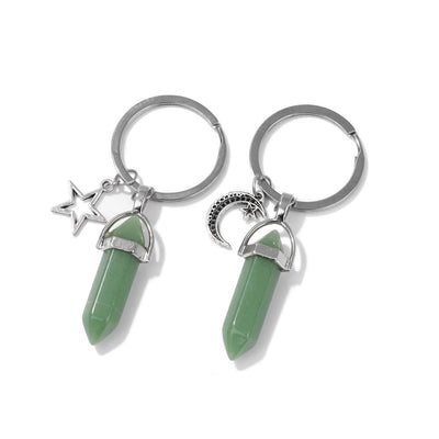 Olivenorma Hexagonal Natural Turquoise Stone Couple Keychain