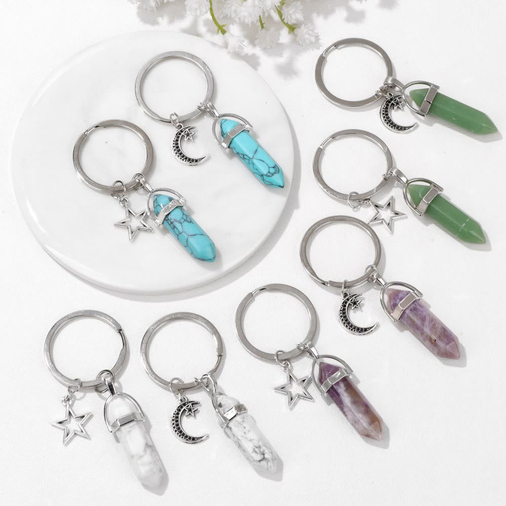 Olivenorma Hexagonal Natural Turquoise Stone Couple Keychain