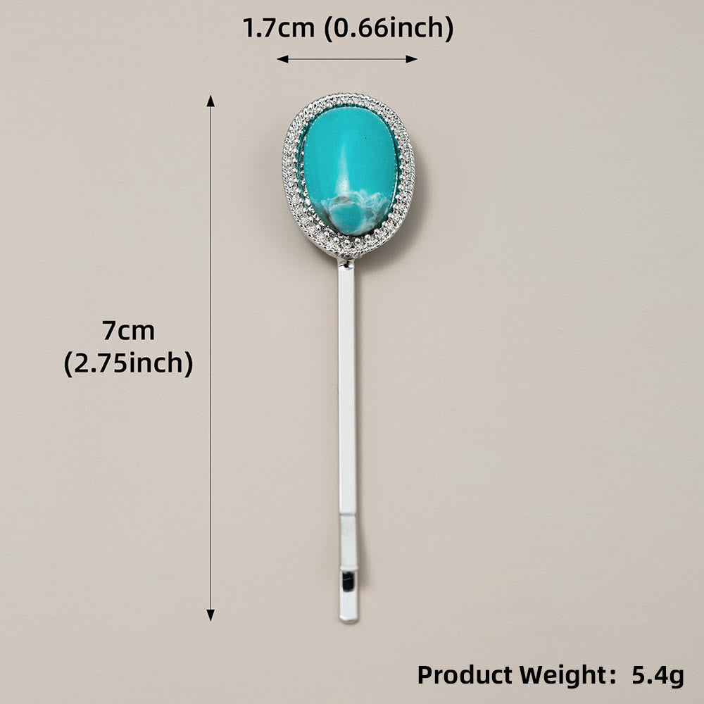 Olivenorma Retro Natural Turquoise Stone Bobby Pin Hairpin