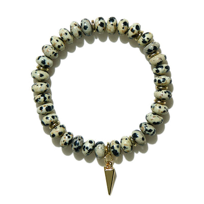 Olivenorma Dalmatian Jasper Roller Beads Triangular Pendant Bracelet