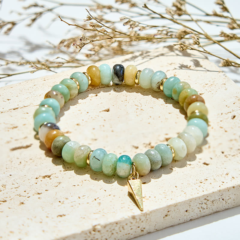 Olivenorma Amazonite Roller Beads Triangular Pendant Bracelet