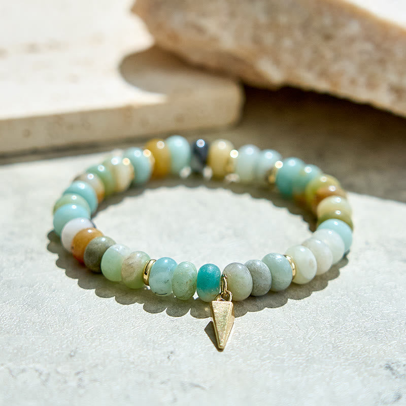 Olivenorma Amazonite Roller Beads Triangular Pendant Bracelet