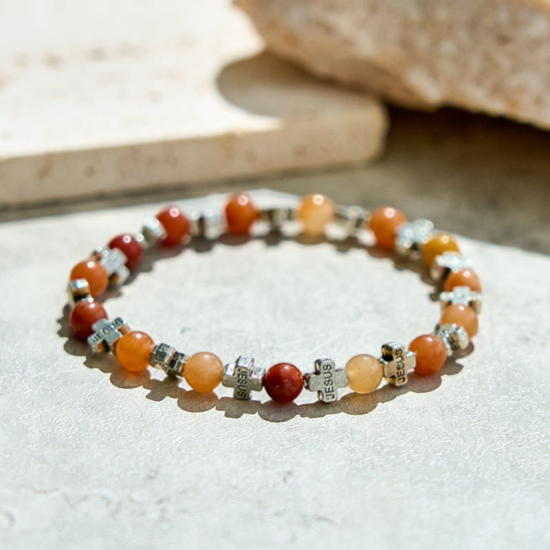 Olivenorma Sun Stone Sandstone Metal Cross Beads Bracelet - image 3