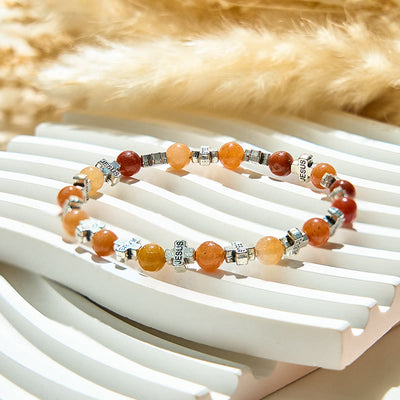 Olivenorma Sun Stone Sandstone Metal Cross Beads Bracelet - image 4
