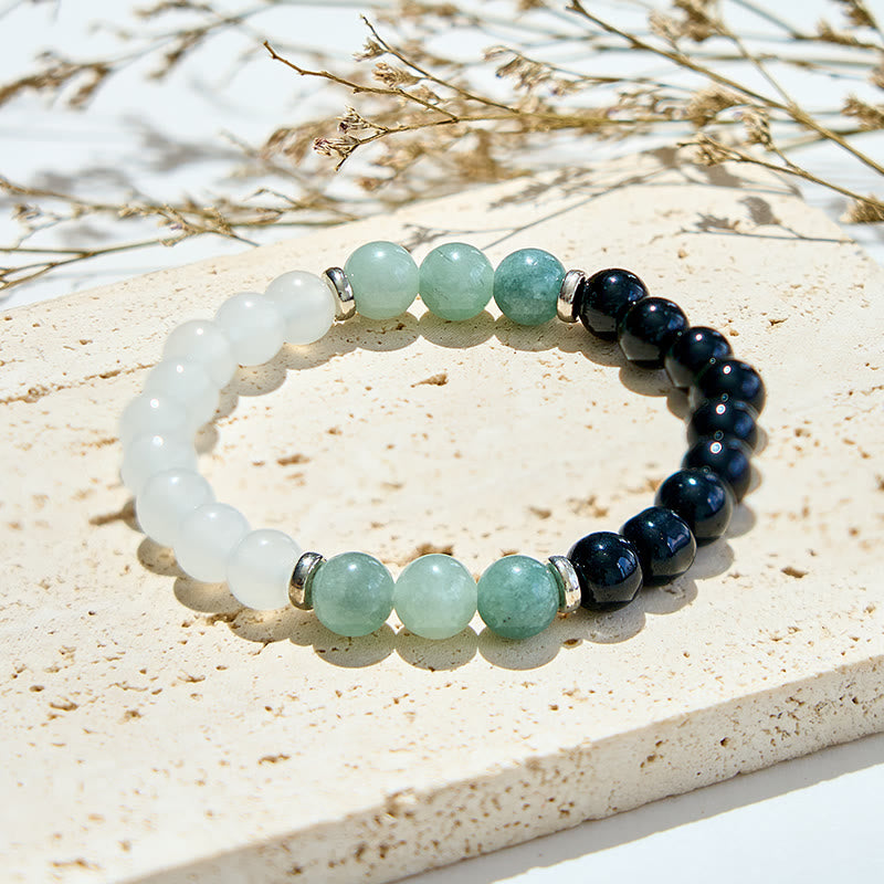 Olivenorma Clear Crystal Amazonite Obsidian Beads Bracelet