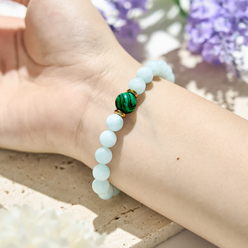 Olivenorma Natural Amazonite Malachite Beads Bracelet