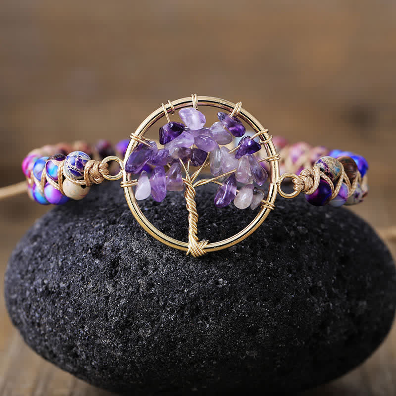 Olivenorma Amethyst Green Aventurine Tree Of Life Bracelet