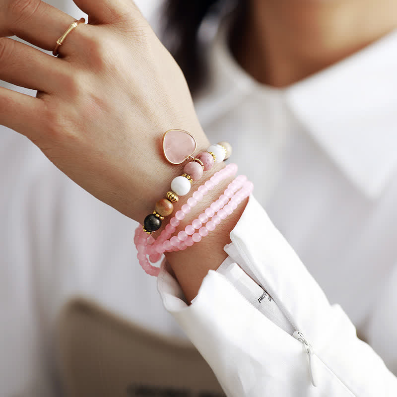 Olivenorma Rose Quartz Rhodonite Beads Multi-layer Bracelet