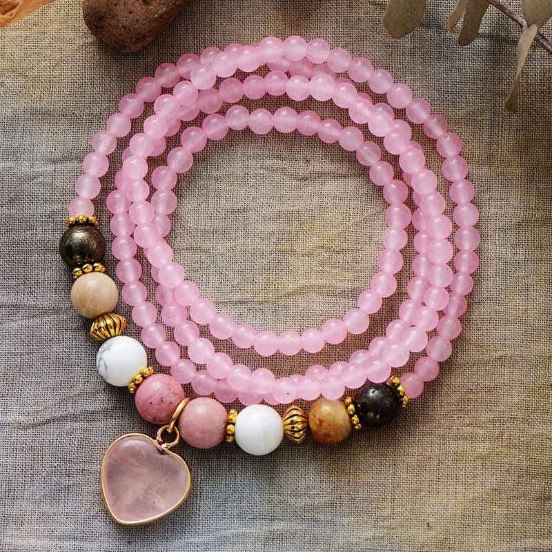 Olivenorma Rose Quartz Rhodonite Beads Multi-layer Bracelet