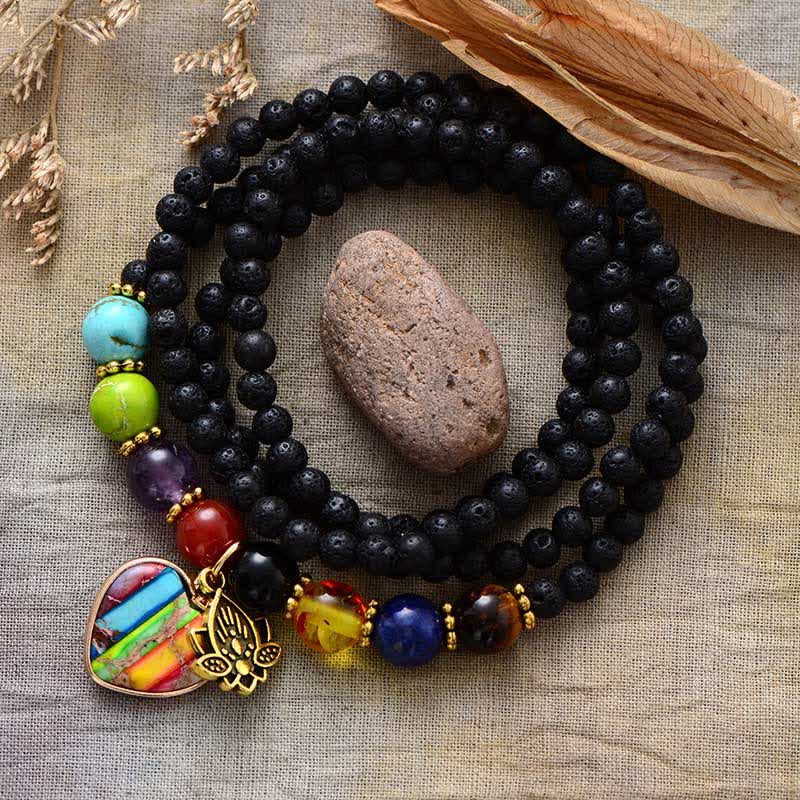 Olivenorma Chakra Pendant Lava Stone Beads Multi-layer Bracelet