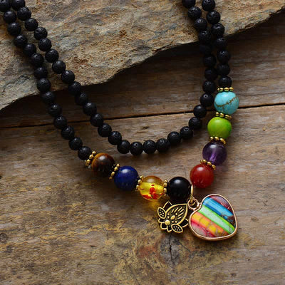 Olivenorma Chakra Pendant Lava Stone Beads Multi-layer Bracelet