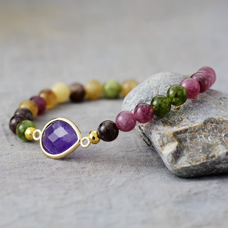 Olivenorma Natural Amethyst Tourmaline Beads Bracelet