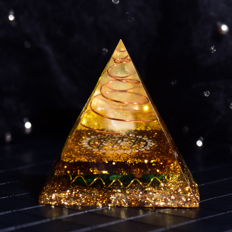 Olivenorma Clear Crystal Malachite Orgone Pyramid