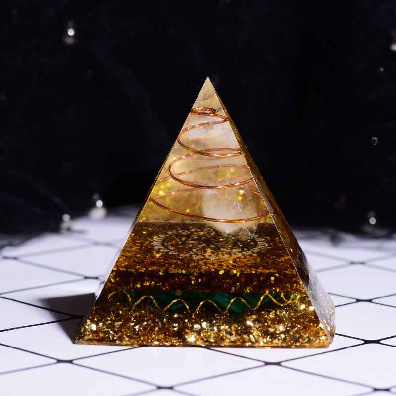 Olivenorma Clear Crystal Malachite Orgone Pyramid