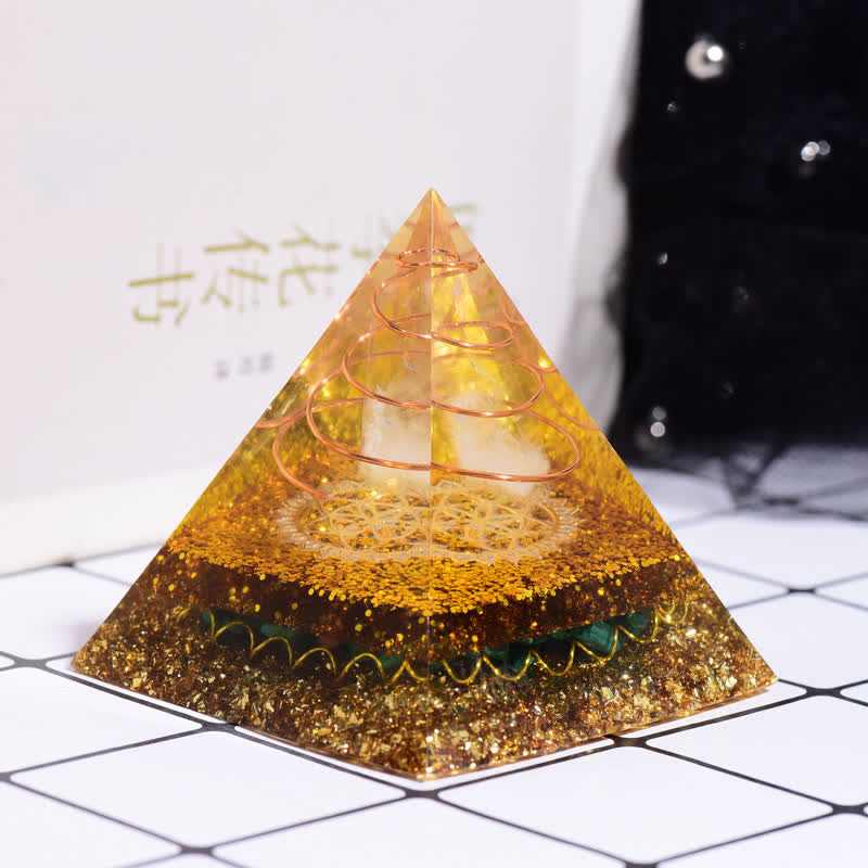 Olivenorma Clear Crystal Malachite Orgone Pyramid