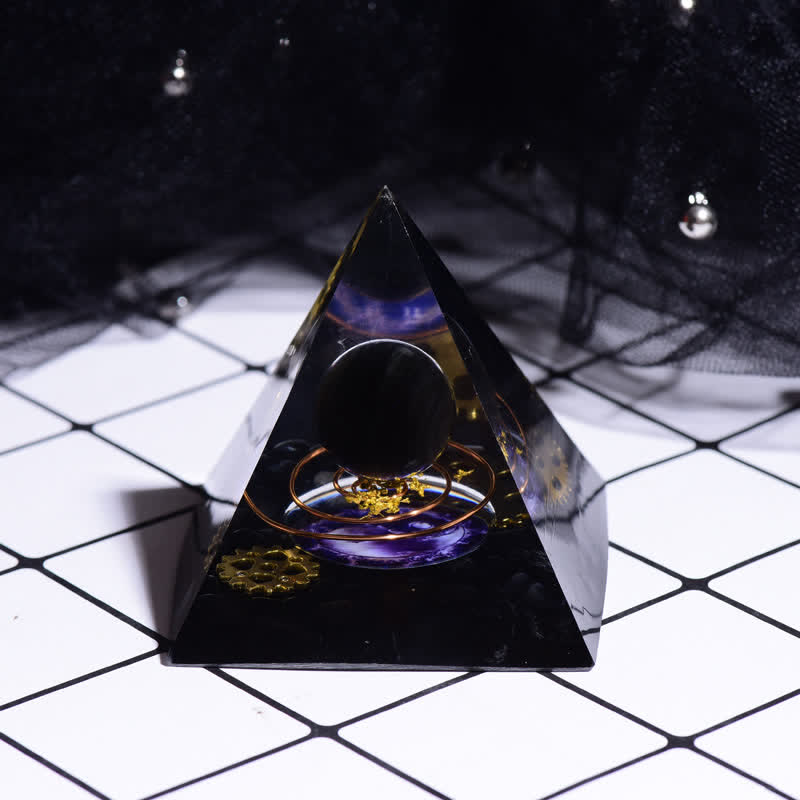 Olivenorma Obsidian Metal Coil Gear Orgone Pyramid