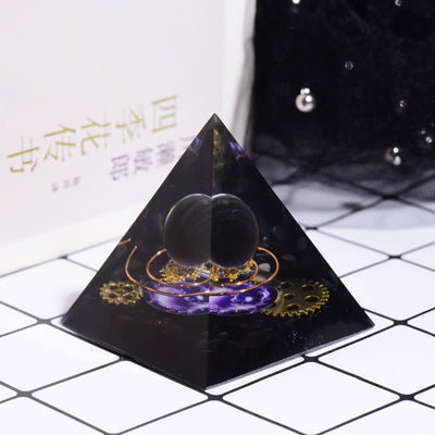 Olivenorma Obsidian Metal Coil Gear Orgone Pyramid