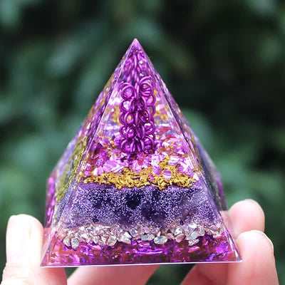 Olivenorma Amethyst Stone Metal Wire Om Symbol Orgone Pyramid